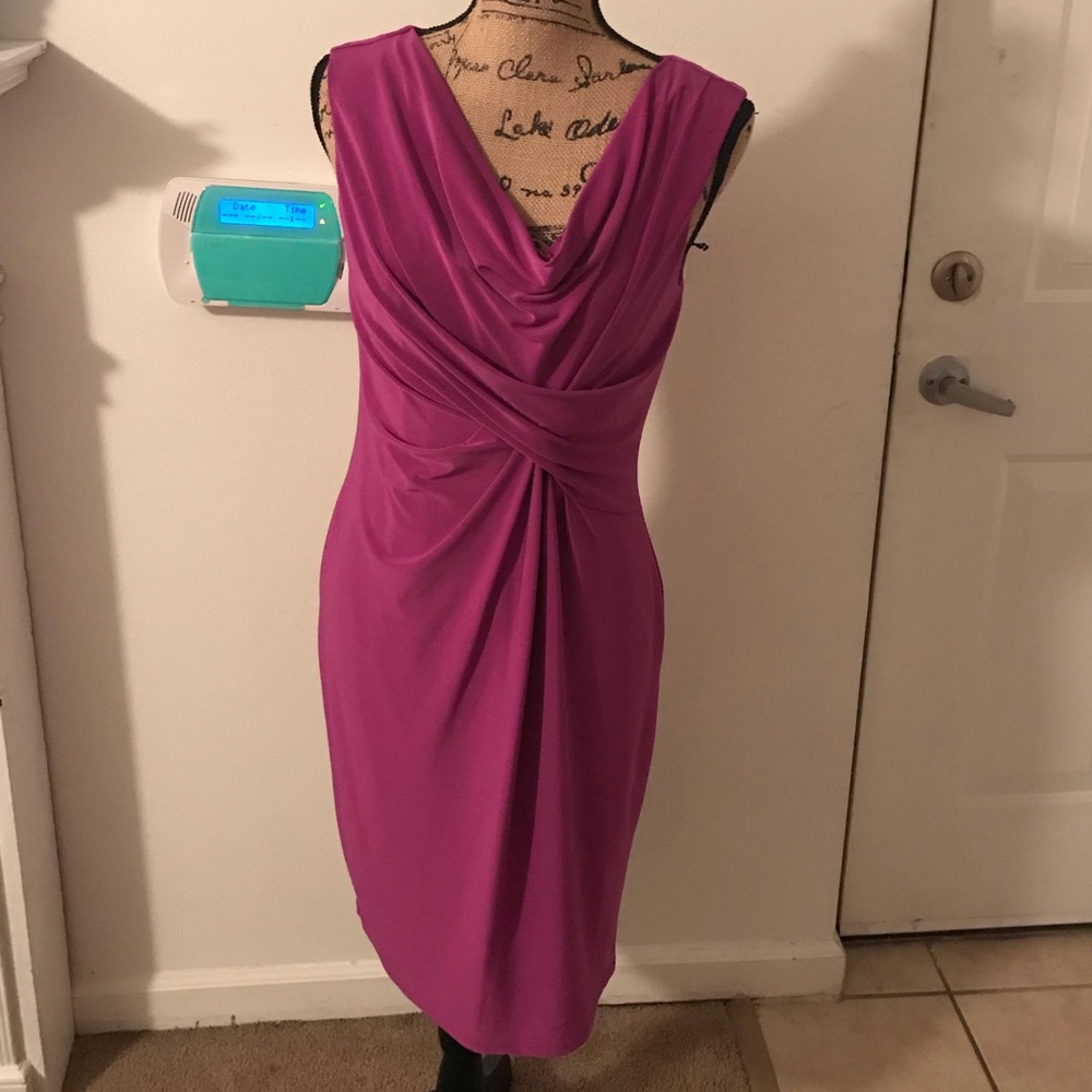 Violet sheath dress with flexible neckline